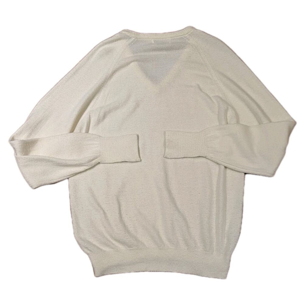 Vintage Christian Dior V-Neck Sweater Made USA Cream Ivory Size L - Picture 6 of 8